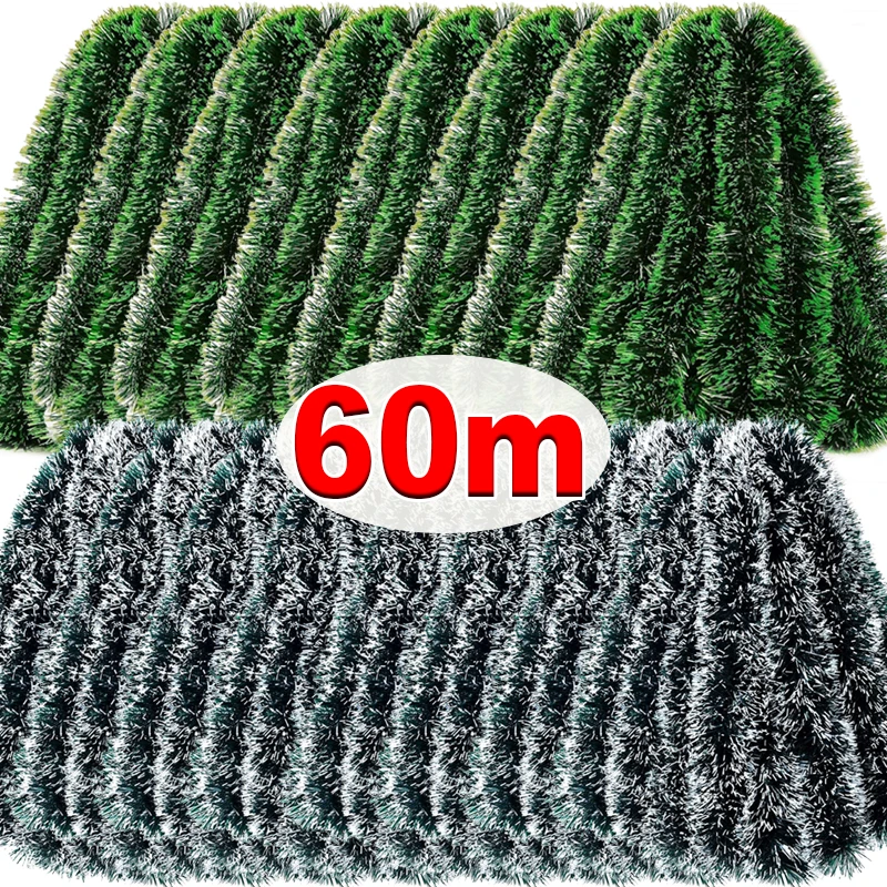 Tinsel Garland Decoration - 60/4m Świąteczne wstążki świecidełkowe Girlanda Zielony