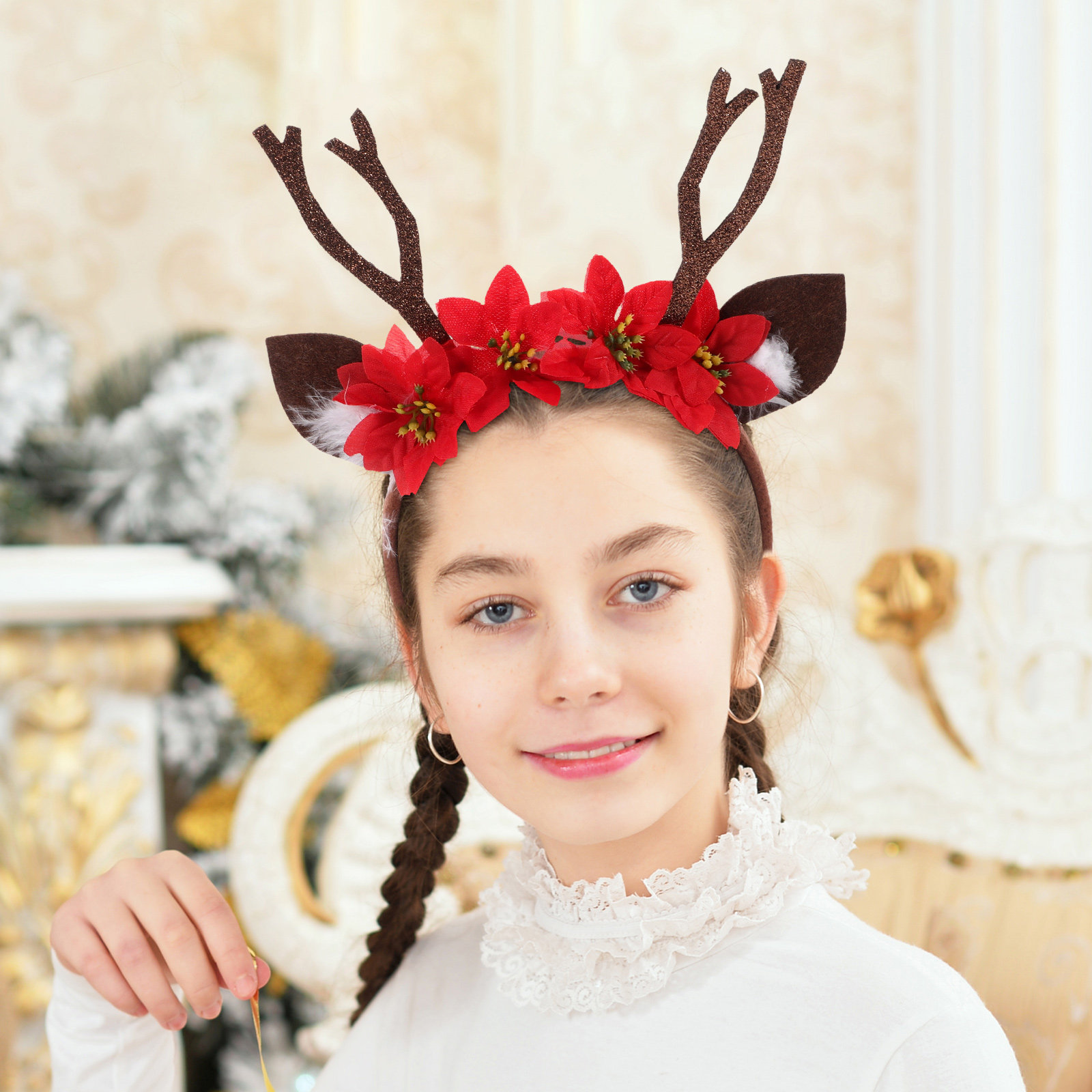 Reindeer Antlers Headband - Opaska świąteczna z rogami renifera, uszy