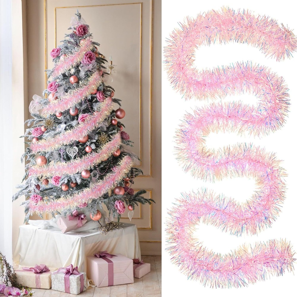 Tinsel Garland Decoration - 2M/9CM Świąteczne Dekoracje, Kolorowe Paski, Brokatowa