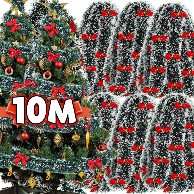 Tinsel Garland Decoration - Świąteczna kokardka wstążki świecące zielona wstążka