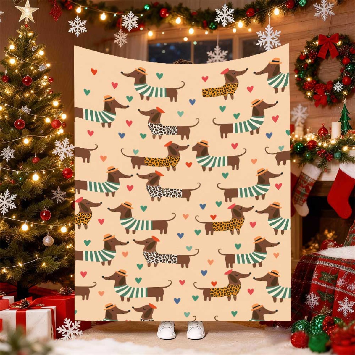 Uroczy świąteczny koc z jamnik – Christmas Throw Blanket recenzja i cena